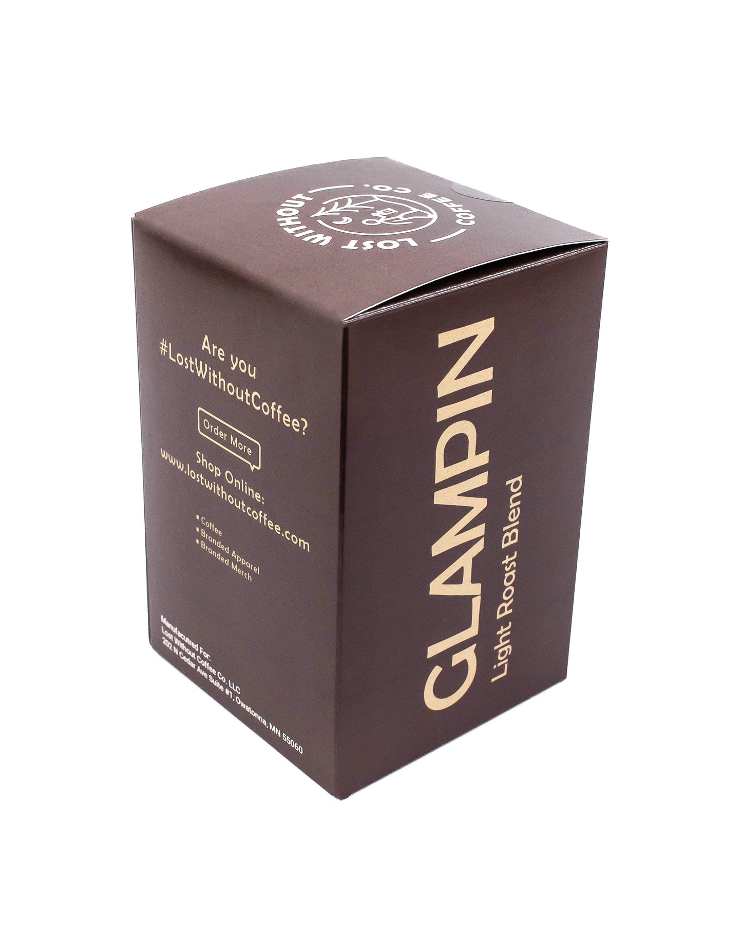 Fresh Roasted Coffee - Glampin Light Roast Blend pods packaging with a stylish design.