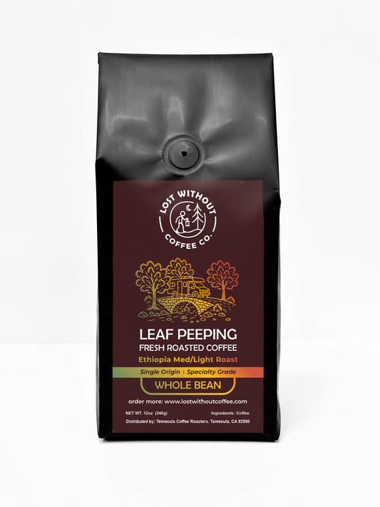 Fresh Roasted Coffee - Leaf Peeping Ethiopian 12oz coffee bag, medium/light roast, whole bean.