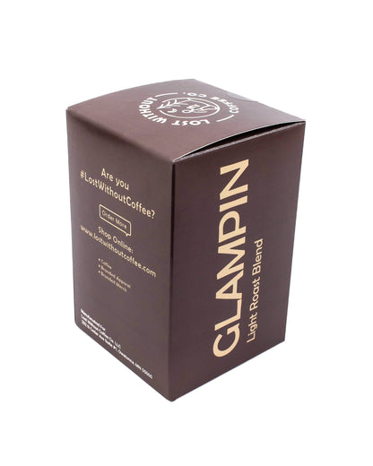 Fresh Roasted Coffee - Glampin Light Roast Blend pods packaging with a stylish design.