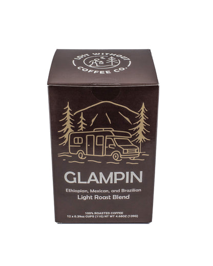 Fresh Roasted Coffee - Glampin Light Roast Blend Pods - 12 count with Ethiopian, Mexican, and Brazilian beans.
