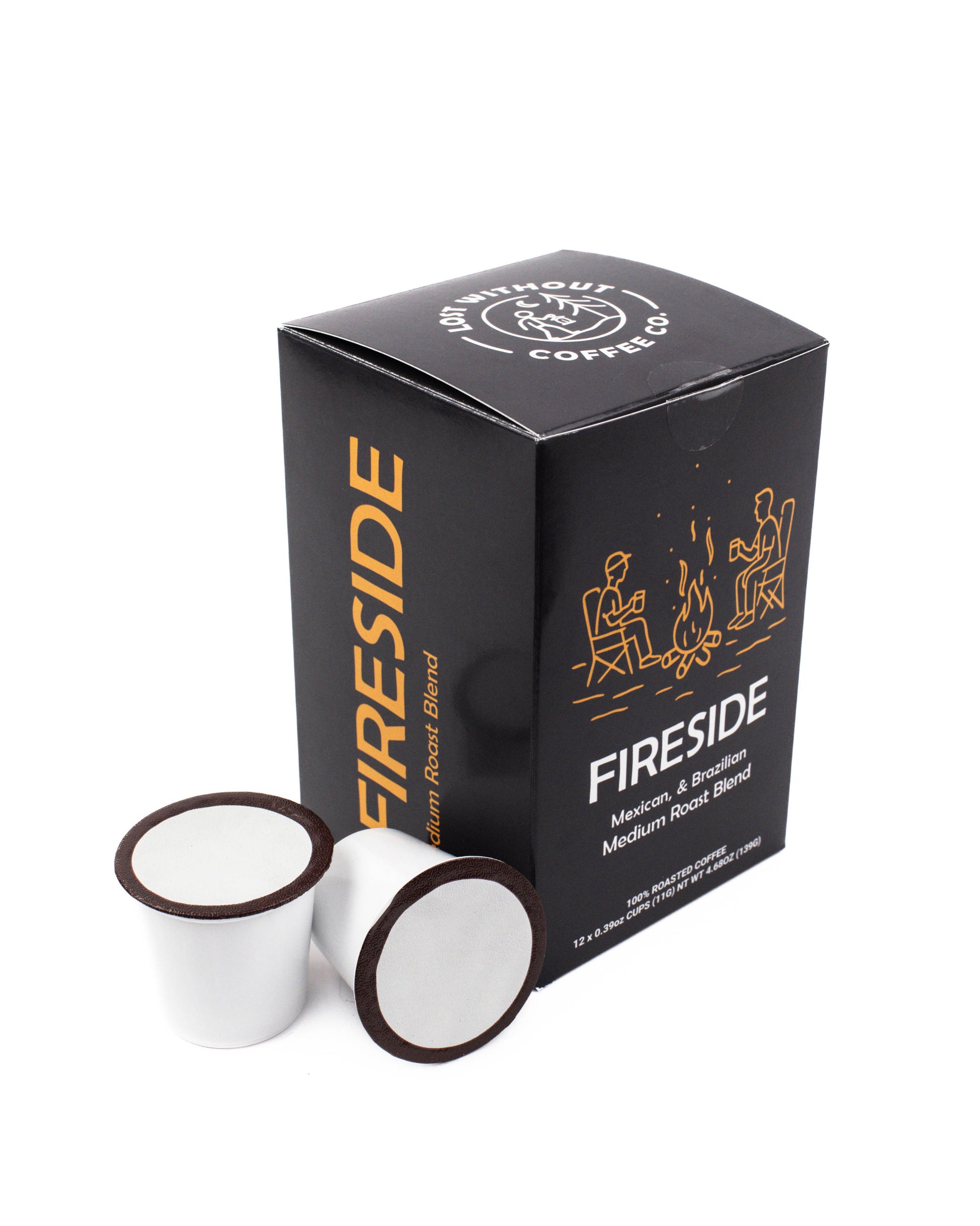 Fresh Roasted Coffee - Fireside Medium Roast Pods - 12 Pack with pod packaging in view.
