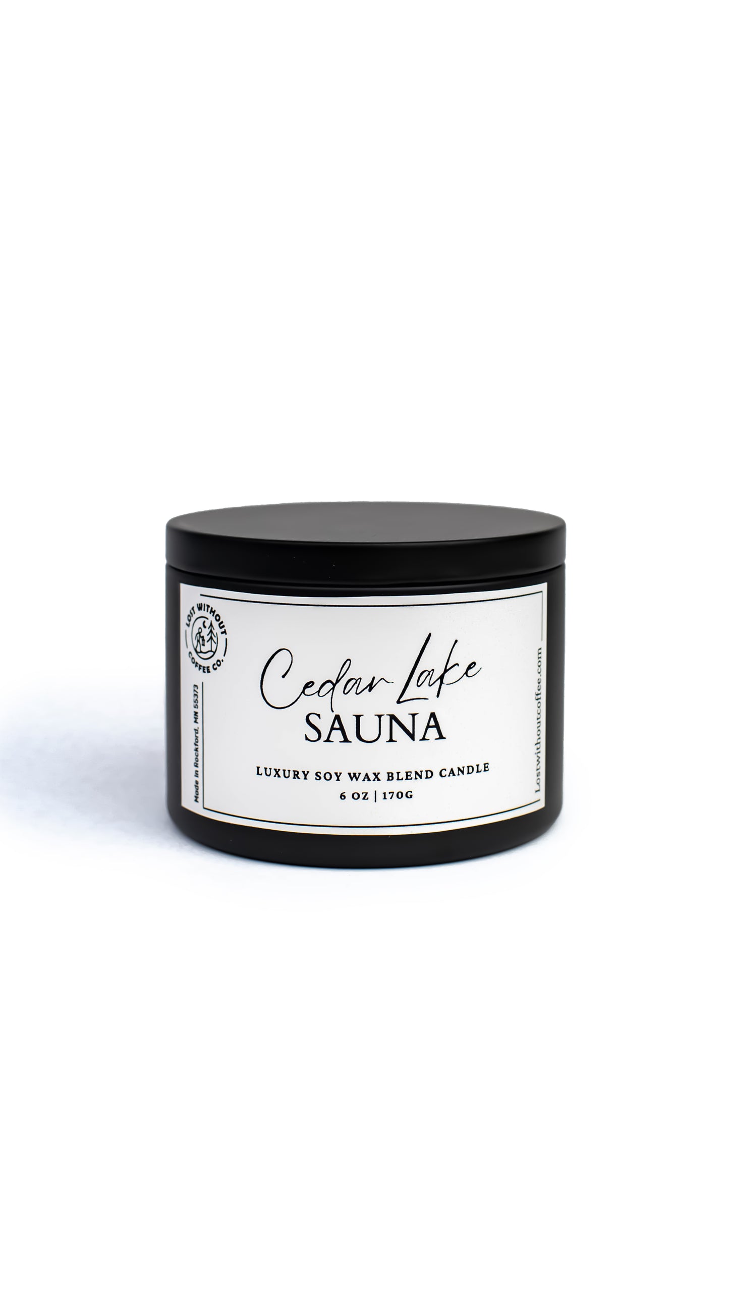 Soy Wax Candles 6oz Cedar Lake Sauna luxury blend candle with woodsy scent.