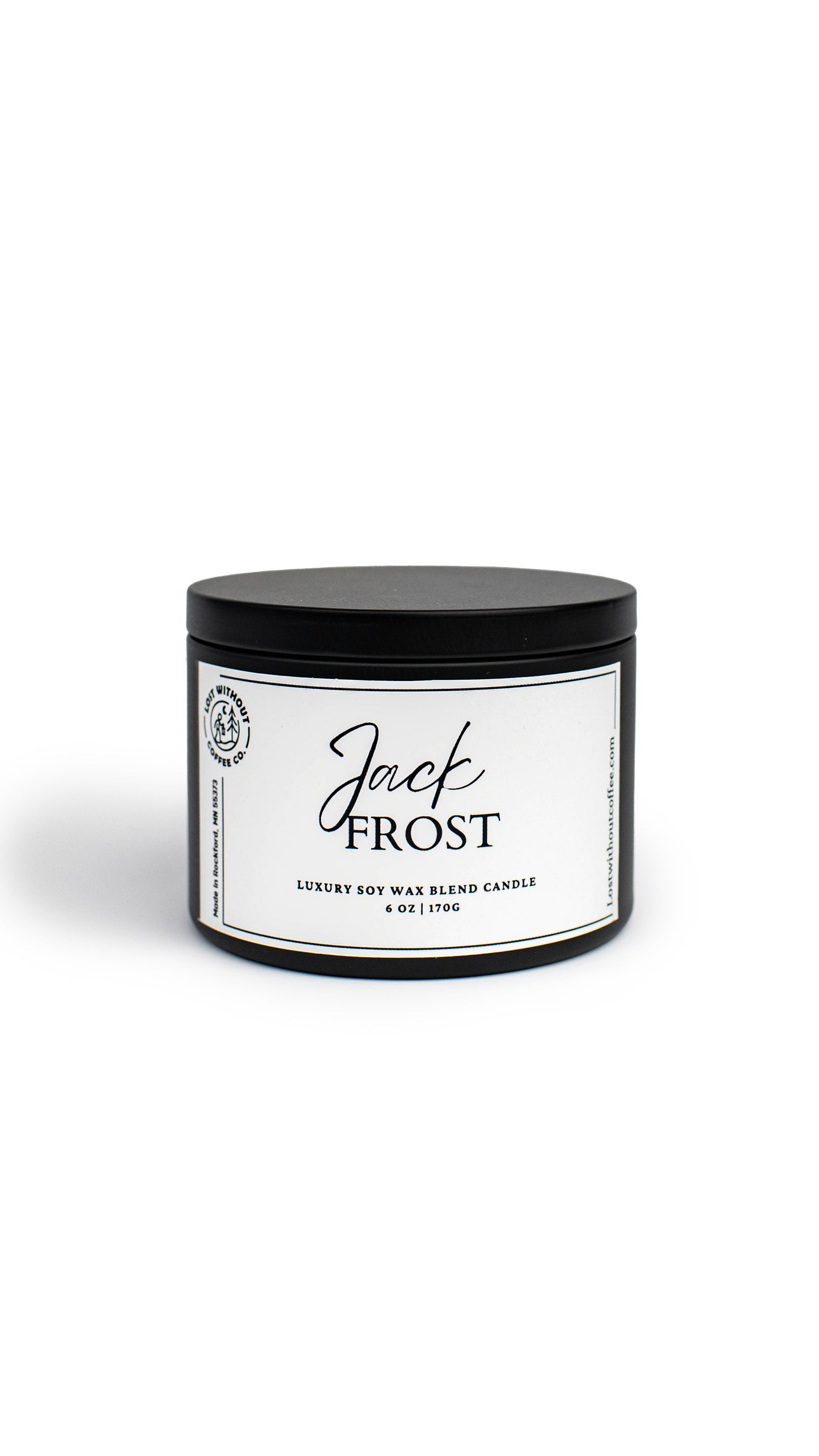 Soy Wax Candles Jack Frost 6oz luxury candle with sweet juniper and holiday fruit scent.