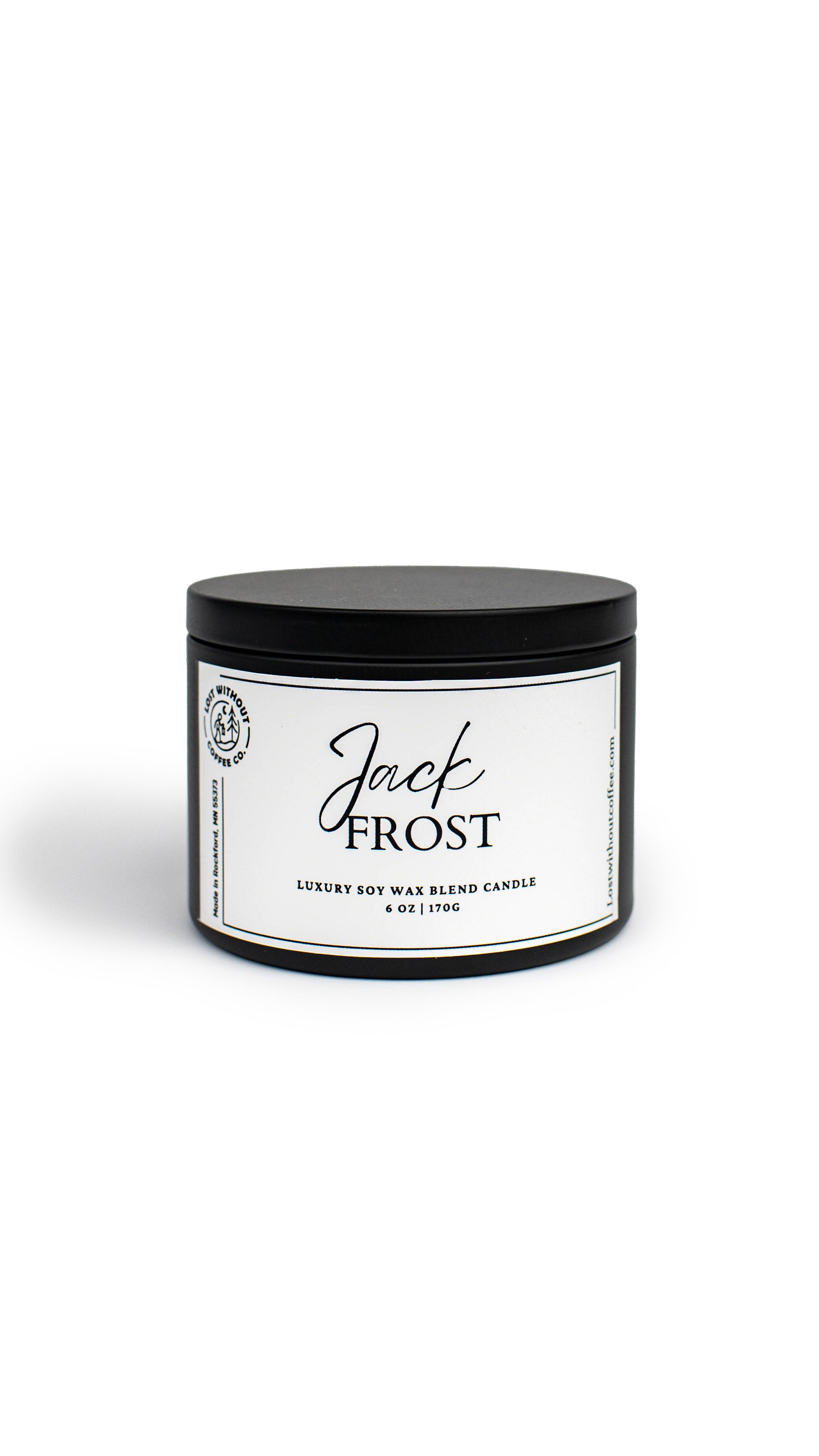 Soy Wax Candles Jack Frost 6oz luxury candle with sweet juniper and holiday fruit scent.