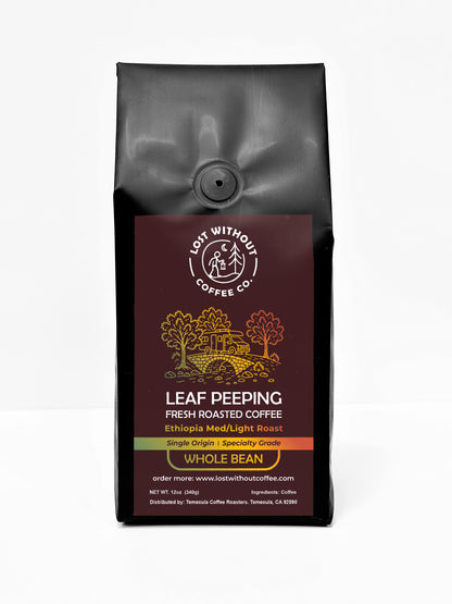 Fresh Roasted Coffee - Leaf Peeping Ethiopian 12oz coffee bag, medium/light roast, whole bean.