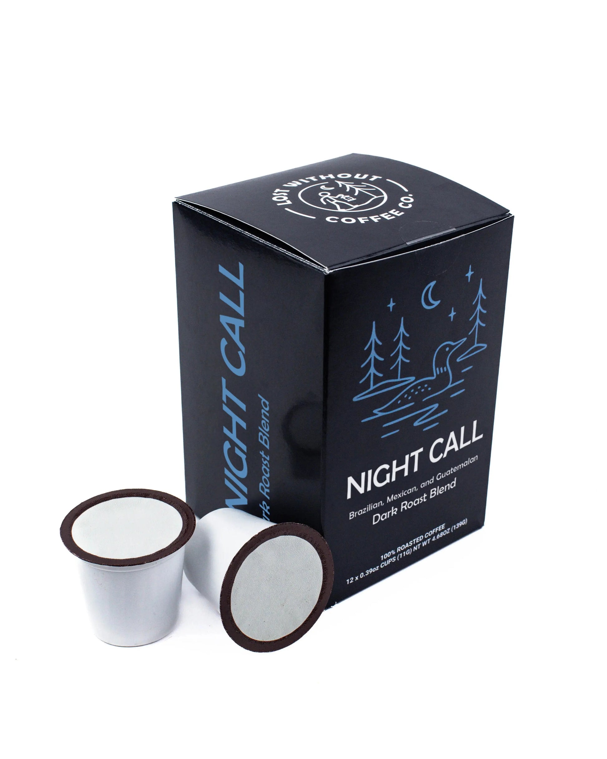 Dark Roast Coffee Pods - Night Call - 12 Count Single Serve Cups Lost Without Coffee Co.