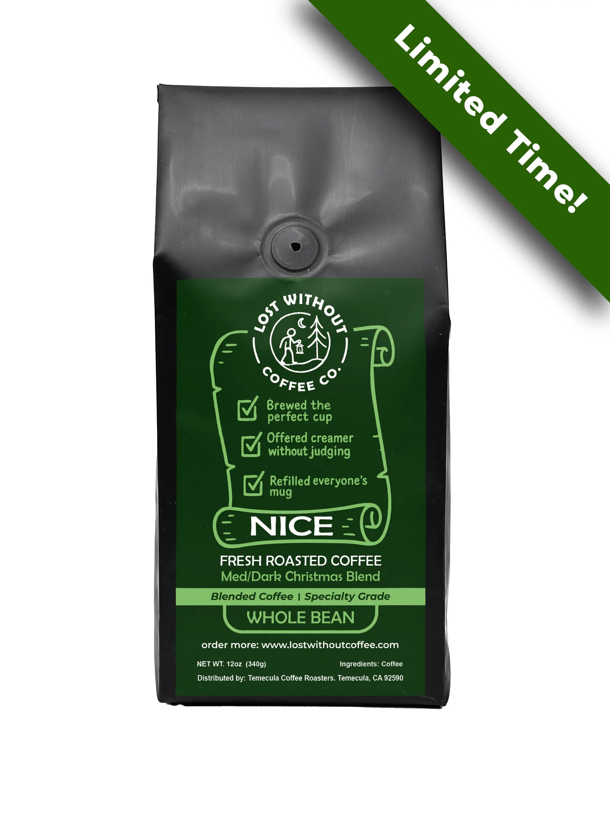 Fresh Roasted Coffee - Nice List Blend bag with limited time offer graphic